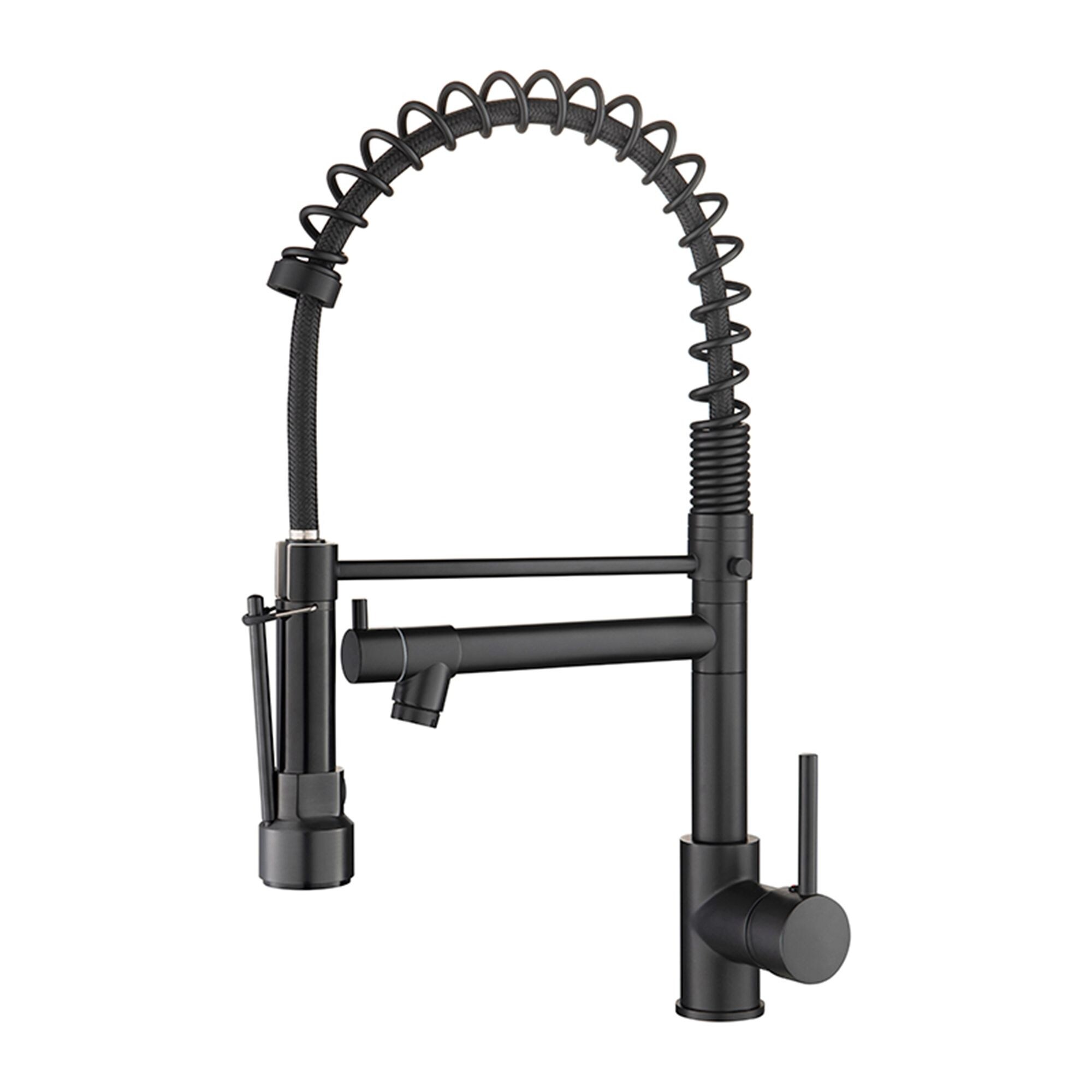 Black Pulldown Pre Rinse Kitchen Faucet with LED Spring Spout ...