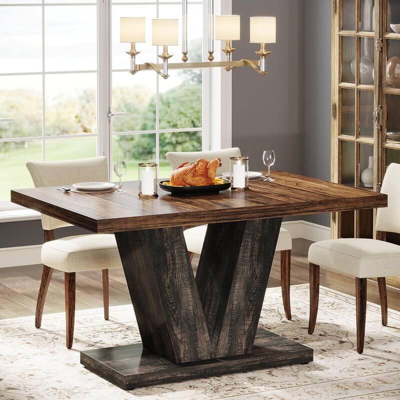 47-Inch Wooden Dining Table with Heavy Duty Pedestal, Farmhouse Kitchen Dinner Table for Home