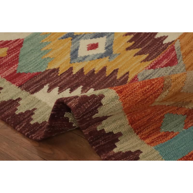 Hand Woven Oriental 100% Wool Carpet Southwestern Tribal Multi-Colored Kilim Runner Rug - 8' 2'' X 2' 0''