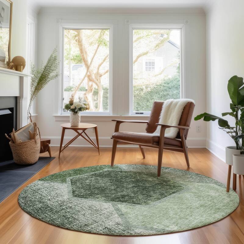 Premium Washable Super Soft Modern Hexy Mayfield Rug - Olive - 8' x 8' - Round