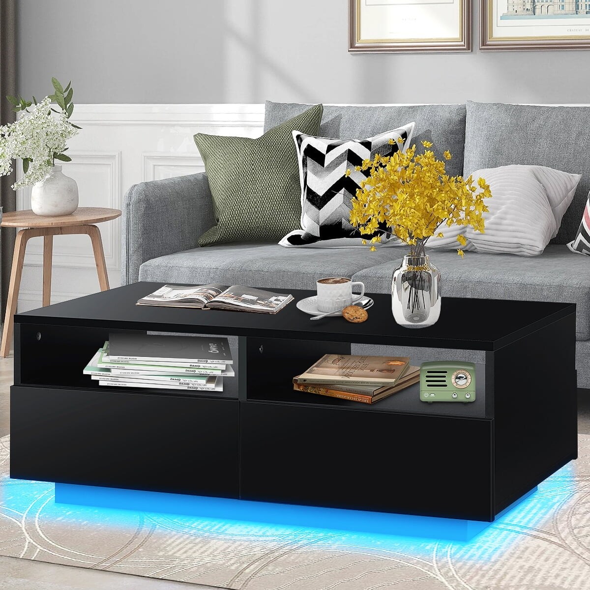 Black high gloss new arrivals led coffee table