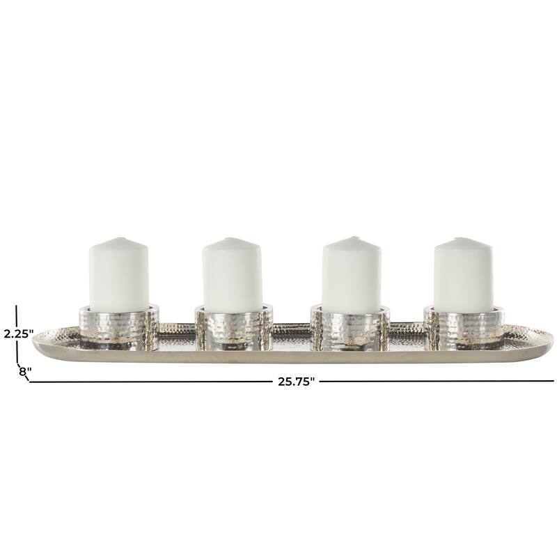 Gold or Silver Stainless Steel Metal 4 Candle Candelabra with Attached Tray