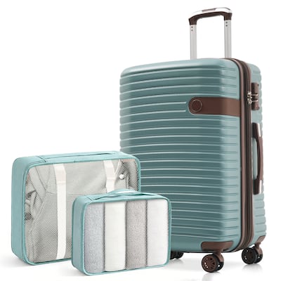 3-Piece Luggage Set, 24-Inch Hardshell ABS Luggage with Spinner Wheels, TSA Lock, 2 Packing Cubes