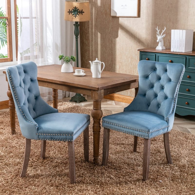Tufted Velvet Dining Chairs with Nailhead Trim (Set of 2)