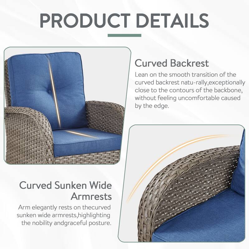 Pocassy 7 Pieces Glider Sofa with Rocker Chairs Ottomans Table
