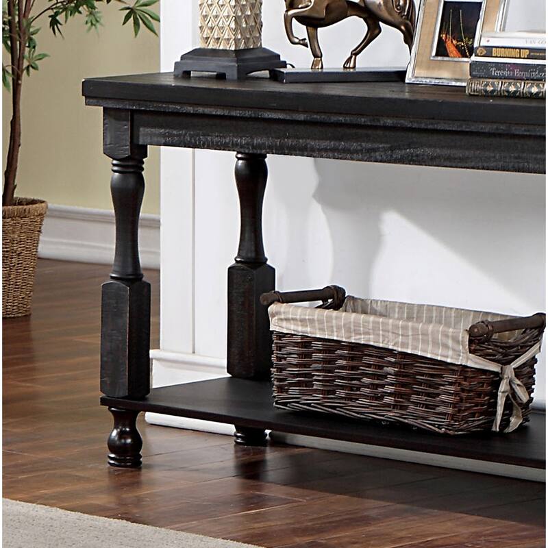 Rustic Style Antique Black 1pc SOFA TABLE Open Bottom Shelf Plank Style Table Top Living Room Furniture