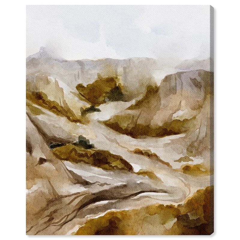 Art Remedy Winter End Rock Mountain Gallery Wrapped Landscape 1 Piece Canvas Wall Art Watercolor Style - 36 x 45