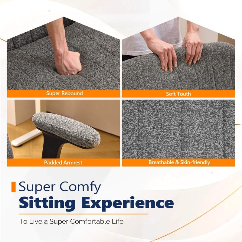 Chenille Swivel Chair With Adjustable Flip-Up Arms For Cross-Legged