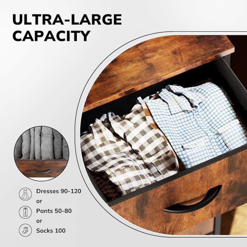 Dresser for Bedroom with 8 Drawers, Anti-Tip Tall Fabric Chests Storage Organizer Tower Furniture with Wooden Top Metal Frame