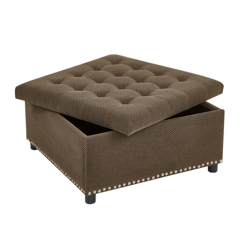 Square Tufted Upholstered Storage Ottoman with Nailhead Trim