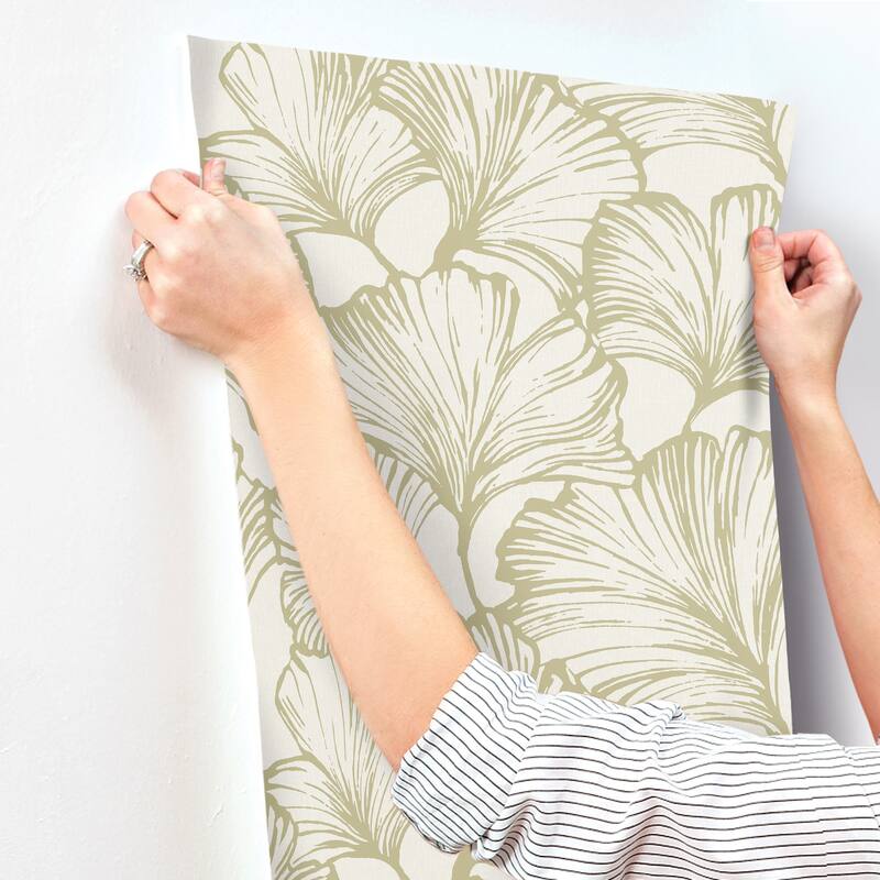 A-Street Prints Kyoto Moss Ginkgo Leaf Wallpaper