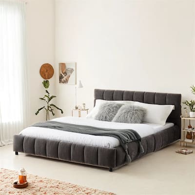 Queen Size Upholstered Bed,with Headboard and Solid Bed Frame