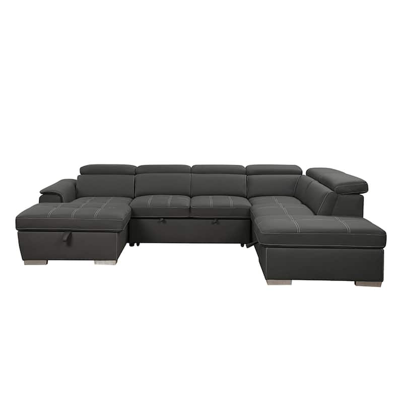 128" 7 Seater U-Shaped Sectional Couch with Ottomans, Storage Seat