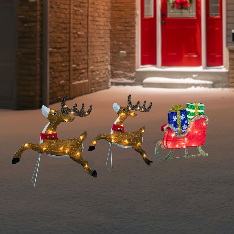 59" Lighted Reindeer with Sleigh Christmas Decoration - Brown