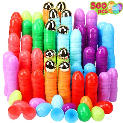 Easter Printed Plastic Eggs Basket Stuffer for Easter Egg Hunt Event, Party Favor Goodie Bags, Scene and Decoration