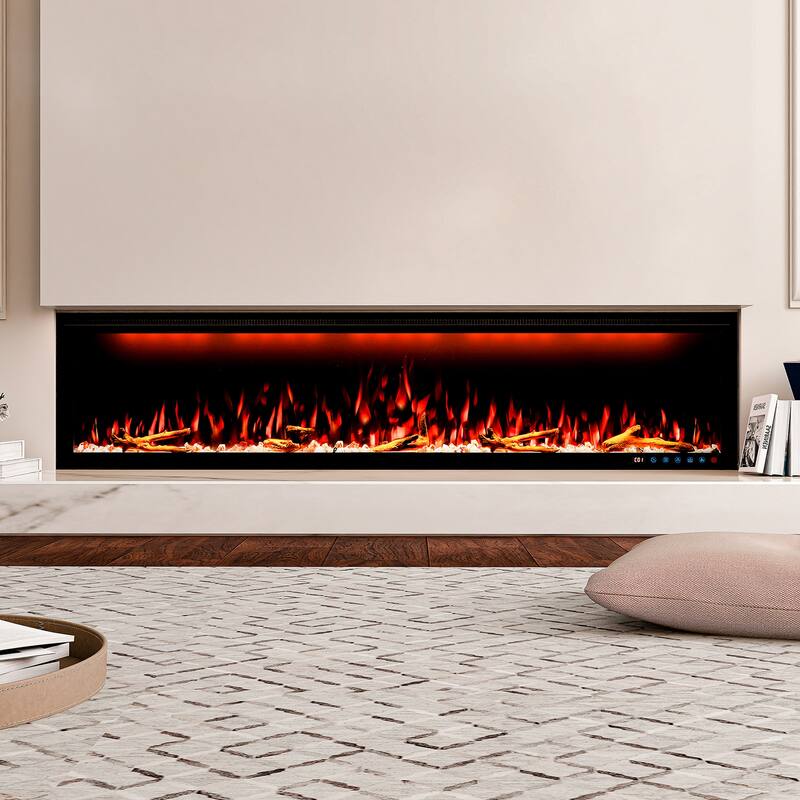 Smart 74” WiFi-Enabled Electric Fireplace ,in-Wall Recessed