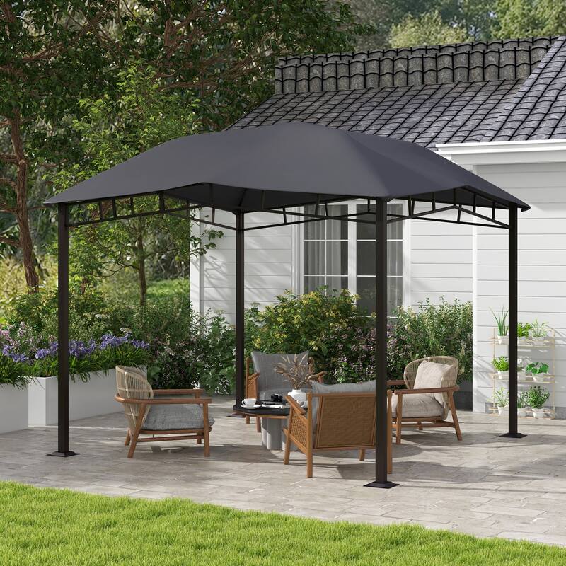 10' x 10' Soft Top Patio Gazebo Outdoor Canopy with Unique Geometric Design Roof, All-weather Steel Frame, Gray