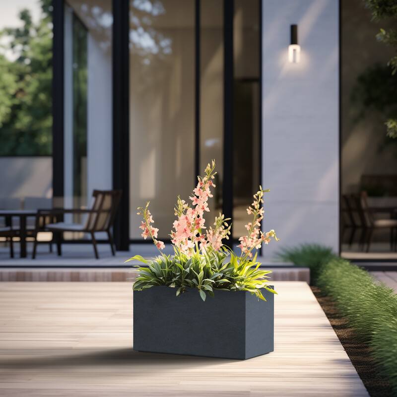 Tall Concrete Rectangle Plant Boxes / Large Indoor and Outdoor Flower Planters - 12.5 Inch High - Granite Gray