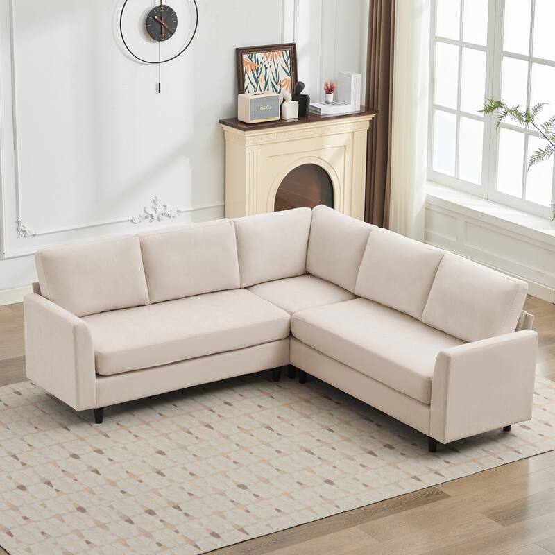 Snow Velvet Sectional Sofa - 4 Seats with 1 Corner Sofa - Light Grey