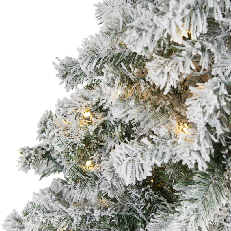 5ft. Flocked Spruce Artificial Christmas Tree with 150 Clear LED Lights - Snowy Holiday X-Mas Glow