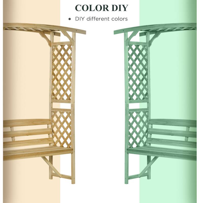 Patio Garden Bench Arbor Arch with Pergola and 2 Trellises,3 Seat Natural Wooden Outdoor Bench for Grape Vines & Climbing Plants