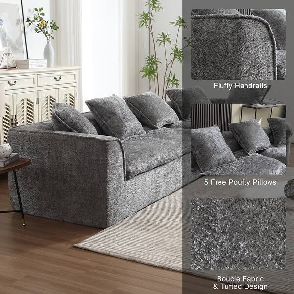 Boucle Upholstered Oversized 3 Seater Comfy Sofa Unique Double Seat and Corner Construction for Apartment
