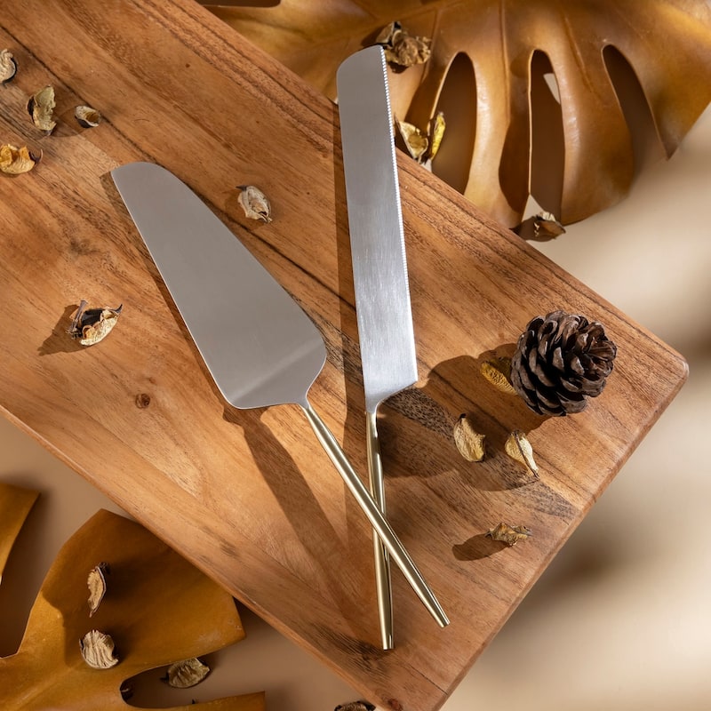 Set of 2 Silver & Gold Stainless Steel Dessert Set