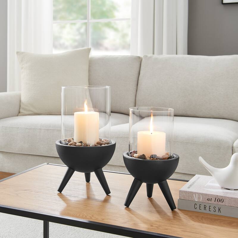 Danya B. Molta Modern Black Metal Bold Pedestal and Glass Candle Holder