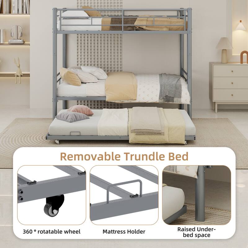 GDFStudio - Heavy-Duty Metal Twin over Twin Bunk Bed with Guardrail