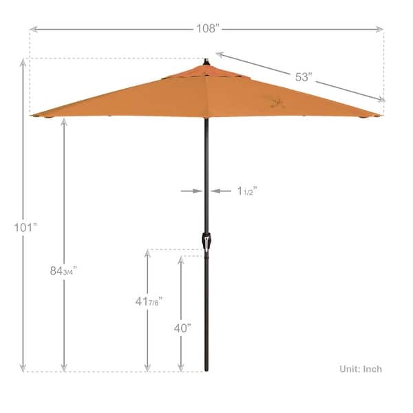dimension image slide 8 of 29, North Bend 9-foot Round Auto-tilt, Bronze Finish, Sunbrella Patio Umbrella by Havenside Home