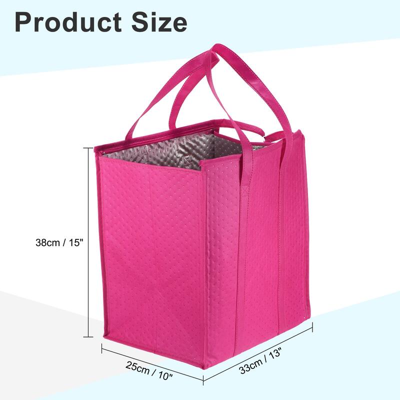 6Pcs Reusable Grocery Bag Non-Woven Foldable Thermal Insulation Bag - Red