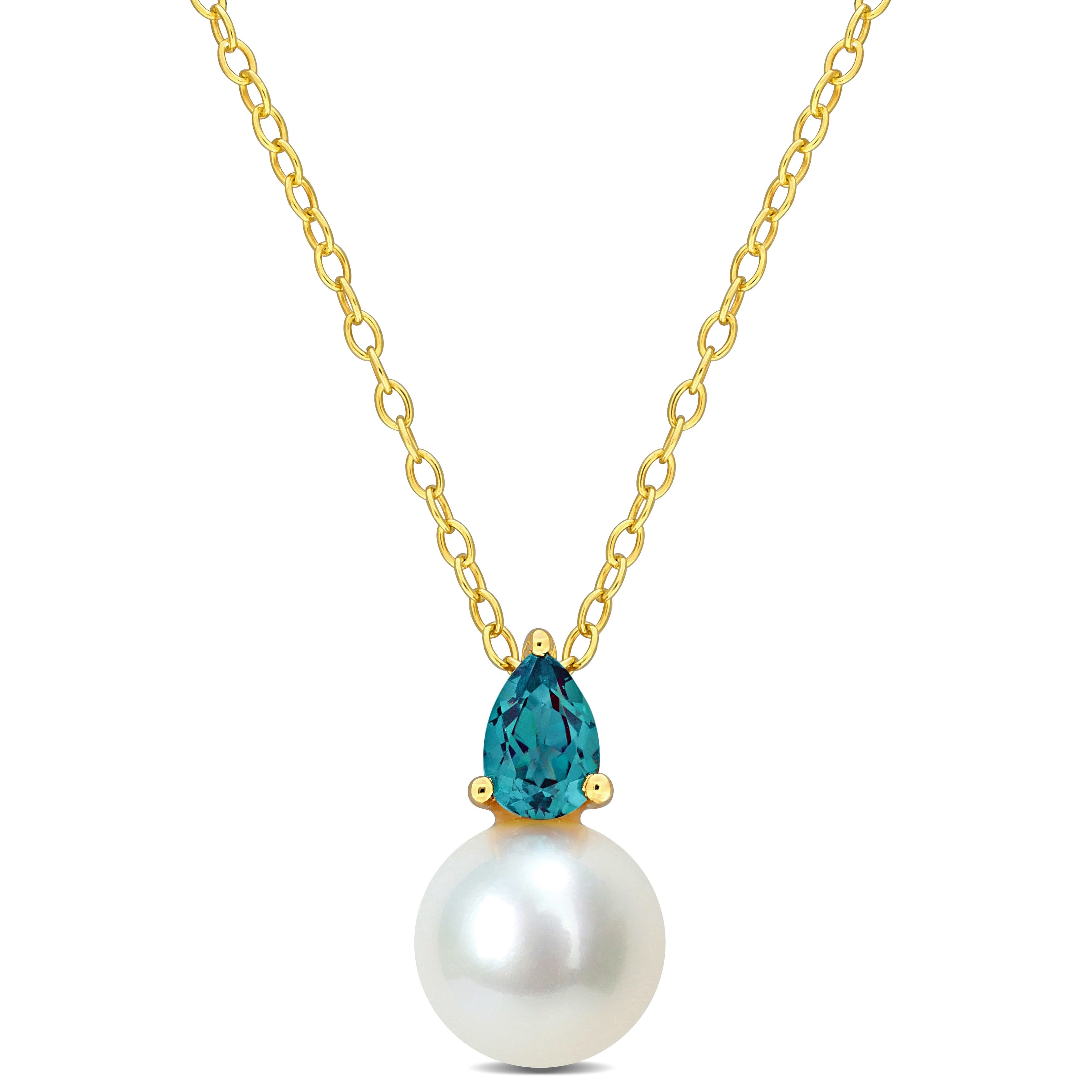Miadora 5/8ct TGW Created Alexandrite 8.5-9mm Cultured Freshwater Pearl Necklace Yellow Silver - 15.5 mm x 8.7 mm