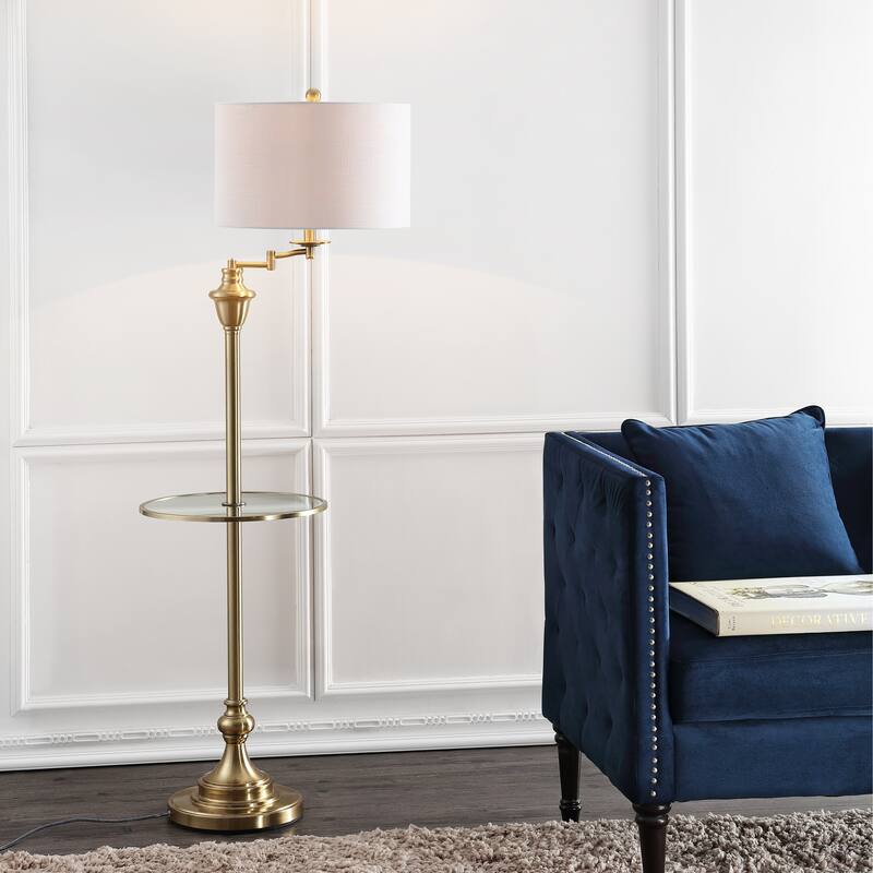 Luce 60" Metal/Glass LED Side Table and Floor Lamp, Chrome by JONATHAN Y - 60" H x 16" W x 16" D