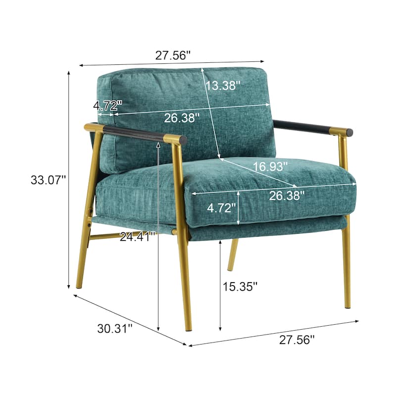 27.56" Modern Accent Chair with Plush Cushions, Metal Frame, and Wooden Armrest Design -for Living Room, Bedroom