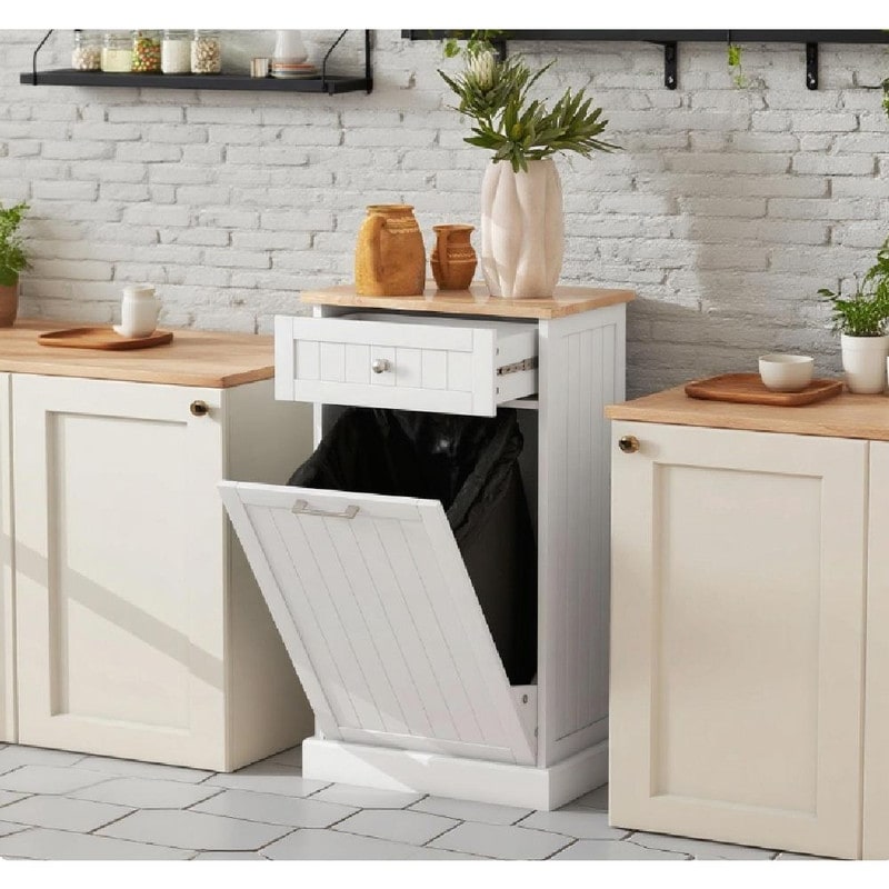 Kitchen Tilt-Out Trash Bin Cabinet, Hidden Bin Recycling Cabinet, Freestanding Trash Can Holder