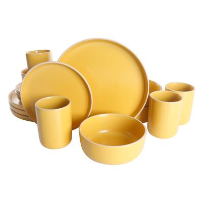 Color Matte 16-Piece Round Yellow Stoneware Dinnerware Set