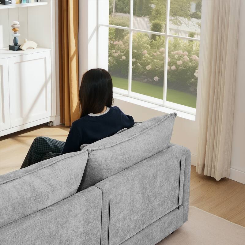 L Shape Modular Sectional Sofa Chenille Upholstered Couch wOttoman