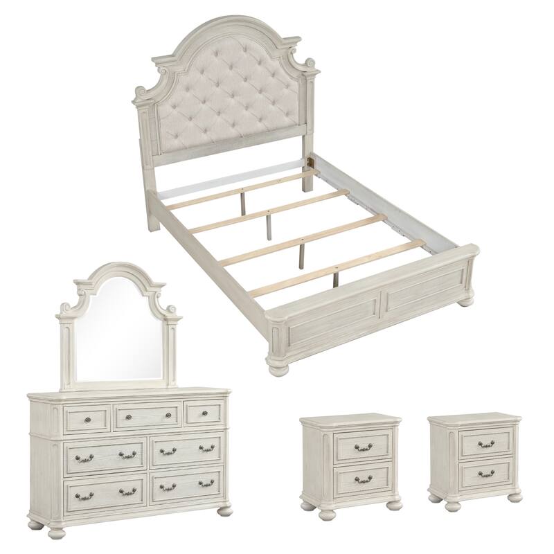 Roundhill Furniture Nelson French Traditional 5-Piece Bedroom Set, Antique White