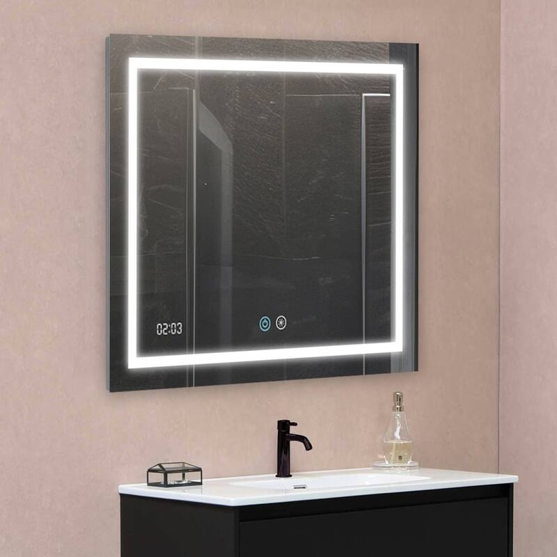 Led Lighted Mirror for Bathroom Defogger, Digital Clock - 36"x30"x1"