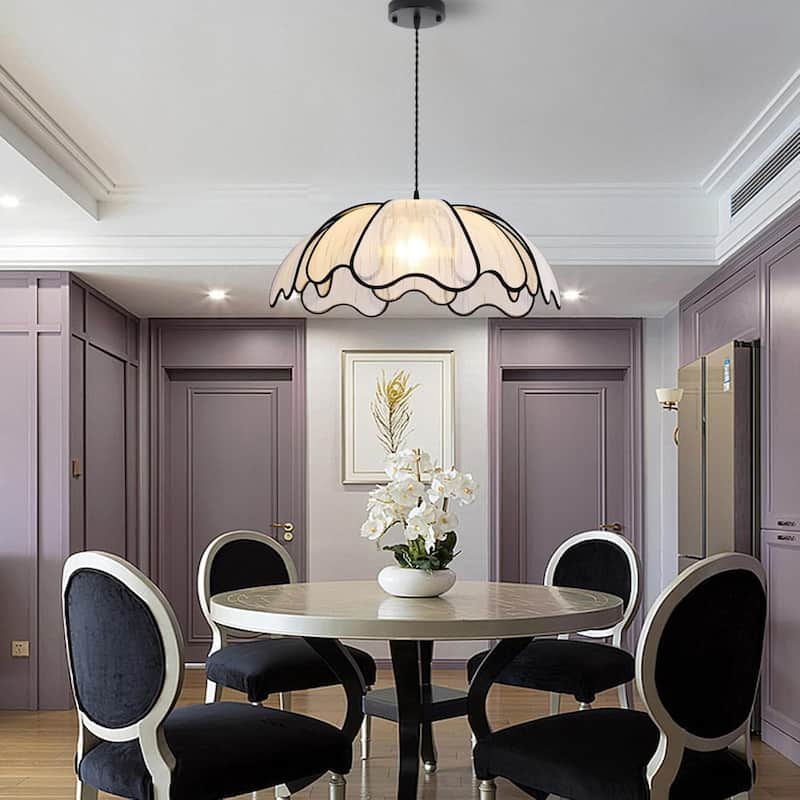 24 inch chandelier light black/white hanging light metal + plant silk pendant light