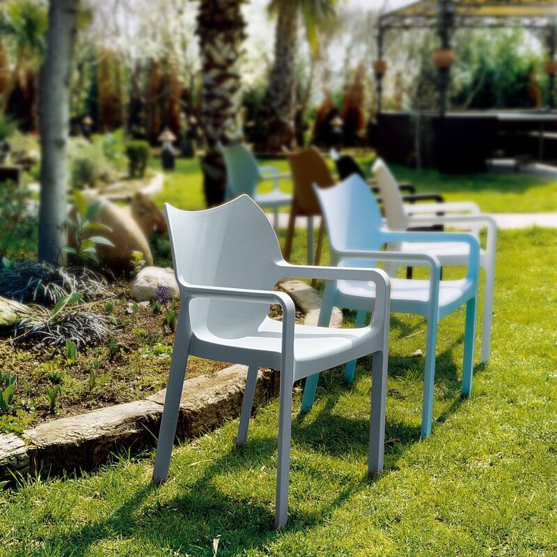 33" Silver Outdoor Patio Solid Dining Arm Chair