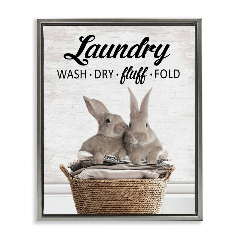 Stupell Bunnies & Laundry Basket Framed Floater Canvas Wall Art Design By Lettered and Lined - 25 x 31 - Grey