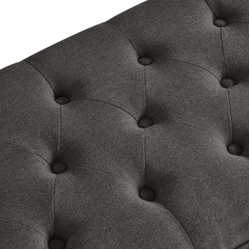 Elegant Linen Fabric Bed Bench, Tufted Button Seat with Spindle Legs - Dark Gray