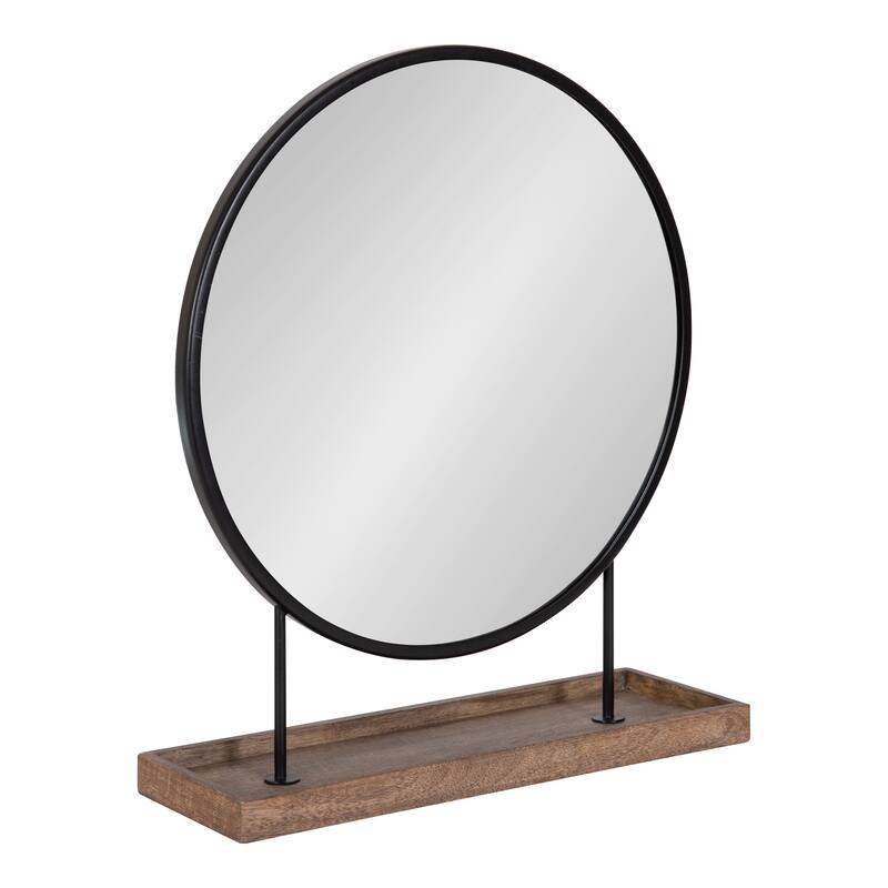 Kate and Laurel Maxfield Round Tabletop Mirror - 18x22 - Black/Natural