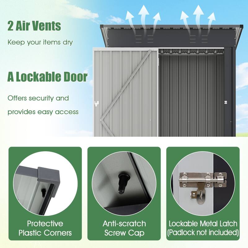 Gymax 5 x 3 FT Outdoor Storage Shed Galvanized Metal Tool House w/