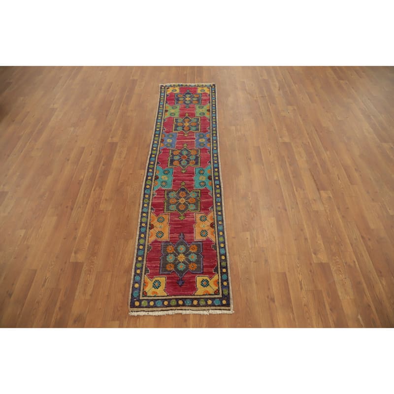 Hand Knotted Oriental 100% Wool Carpet Traditional Geometric Red Tabriz Runner Rug - 7' 0'' X 1' 8''
