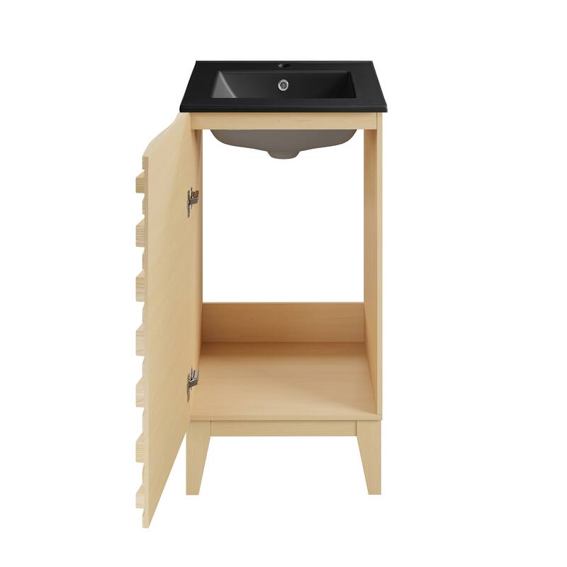 Cascade 18 In. Natural Oak Bathroom Vanity With Black Ceramic Sink Top