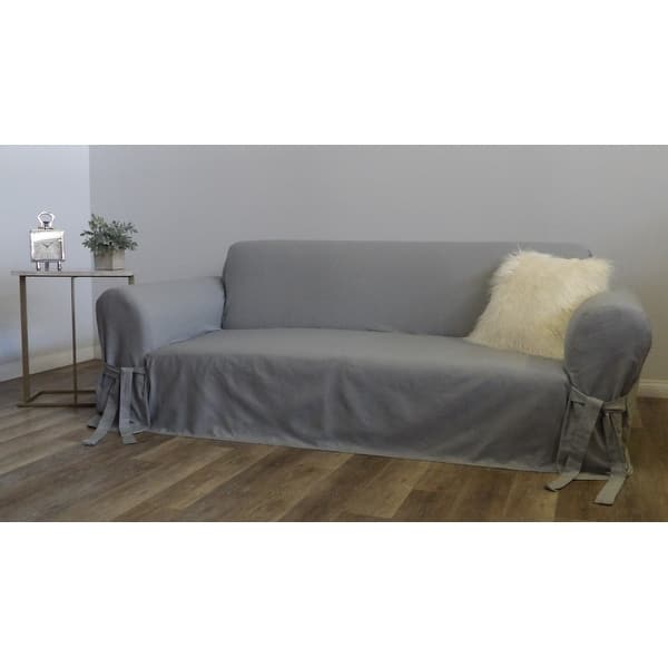 slide 1 of 1, Classic Slipcovers Cotton Duck Casual-Fit Loveseat Slipcover Grey