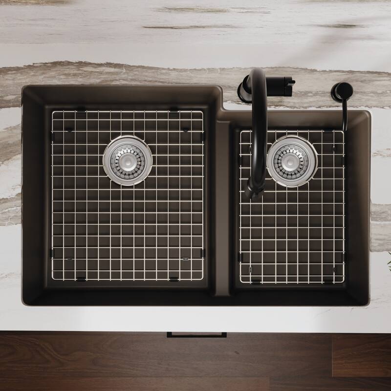 Karran 32" Undermount Large/Small Bowl Quartz Kitchen Sink Kit - 32" x 21.25" x 9"