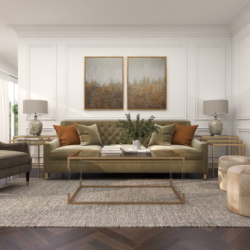 Metal Open Framed Coffee Table with Clear Glass Top and Acrylic Legs - Gold or Clear - Roche River Decor